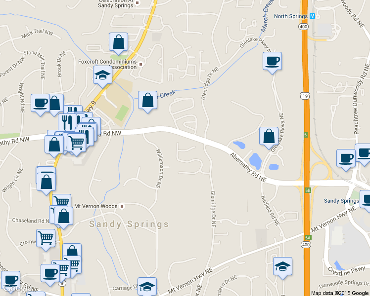 map of restaurants, bars, coffee shops, grocery stores, and more near 510 Glengate Cove in Atlanta