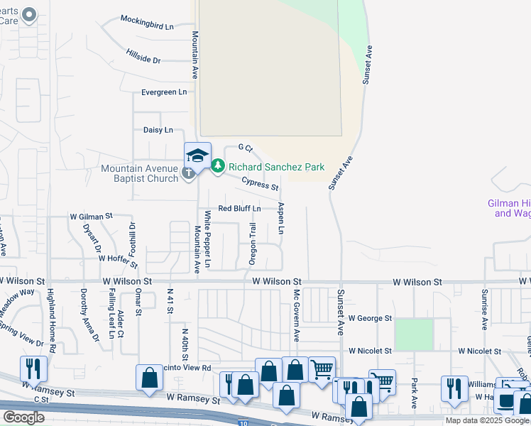 map of restaurants, bars, coffee shops, grocery stores, and more near 3624 Red Bluff Lane in Banning