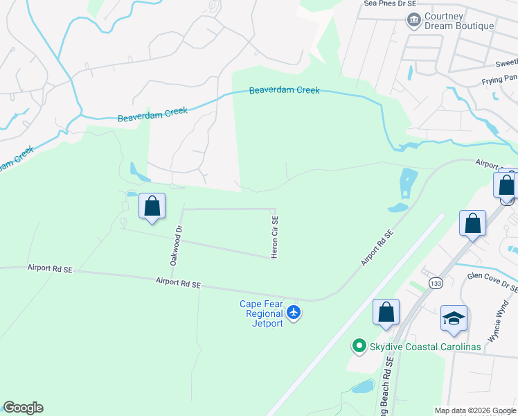 map of restaurants, bars, coffee shops, grocery stores, and more near 3709 Heron Circle Southeast in Southport