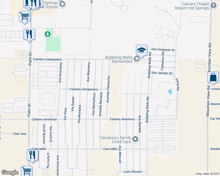 map of restaurants, bars, coffee shops, grocery stores, and more near 15486 Avenida Florencita in Desert Hot Springs