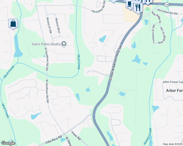 map of restaurants, bars, coffee shops, grocery stores, and more near 2725 Bolton Abbey Dr SW in Marietta