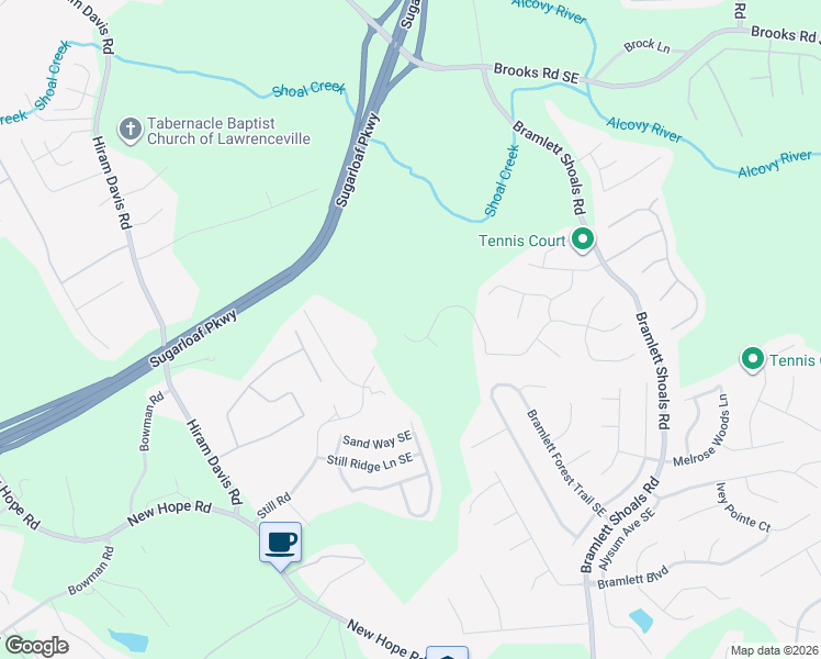 map of restaurants, bars, coffee shops, grocery stores, and more near 860 Chimney Trace Way Southeast in Lawrenceville
