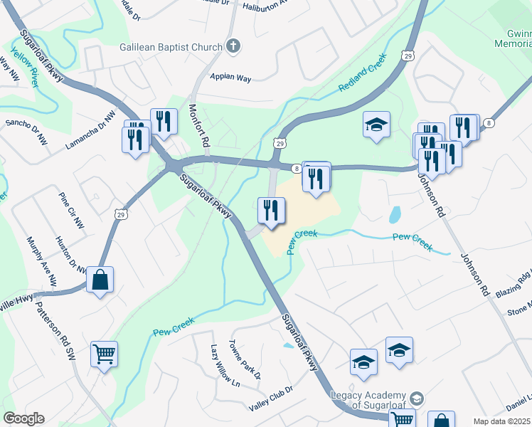 map of restaurants, bars, coffee shops, grocery stores, and more near in Lawrenceville