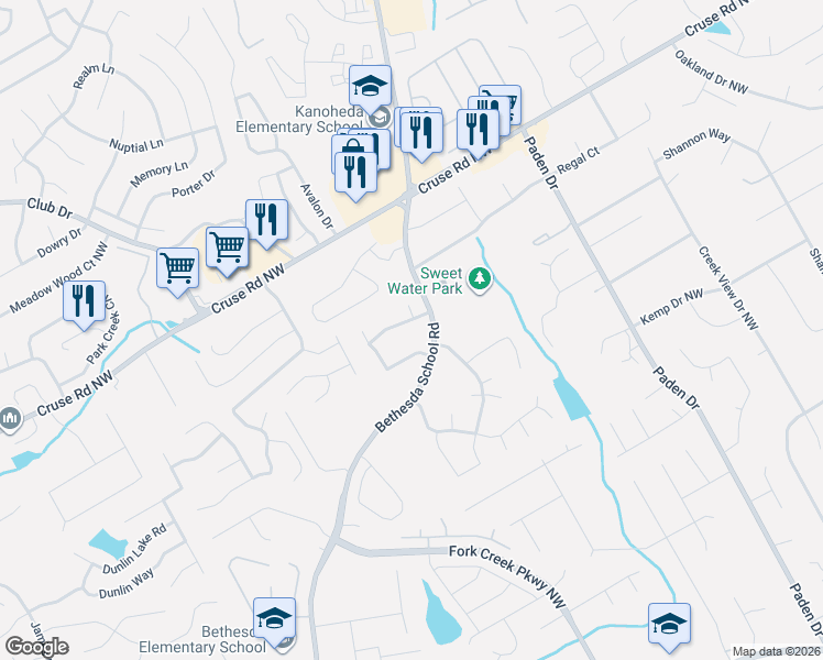 map of restaurants, bars, coffee shops, grocery stores, and more near 2612 Barkley Manor Drive in Lawrenceville