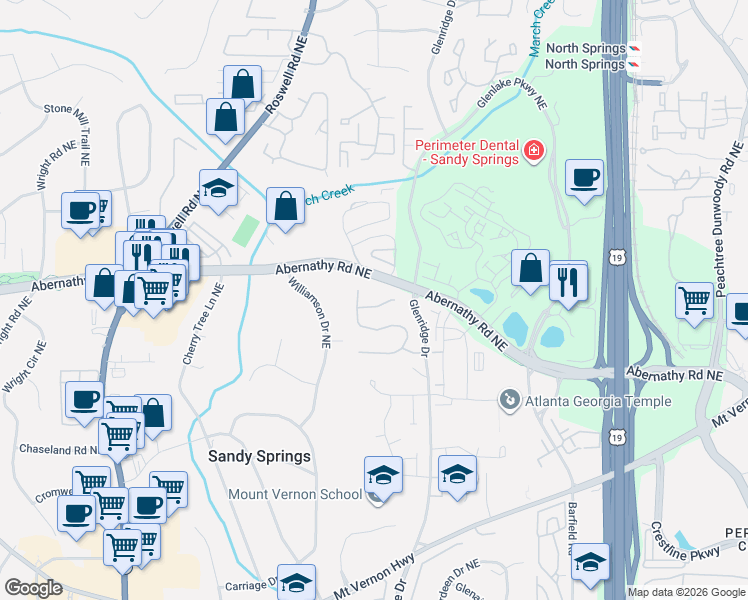 map of restaurants, bars, coffee shops, grocery stores, and more near 510 Glengate Cove in Atlanta