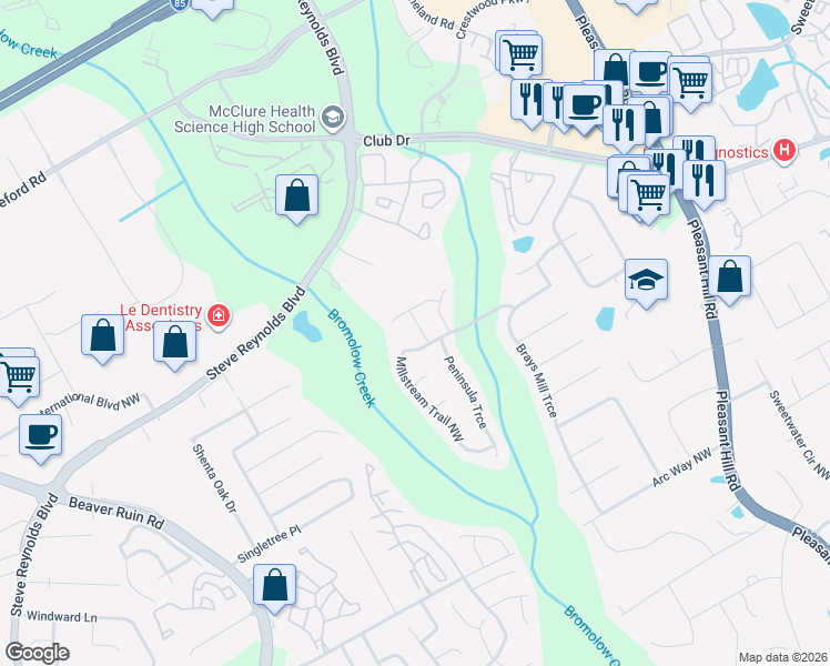 map of restaurants, bars, coffee shops, grocery stores, and more near 1424 Brookcrest Street in Lawrenceville