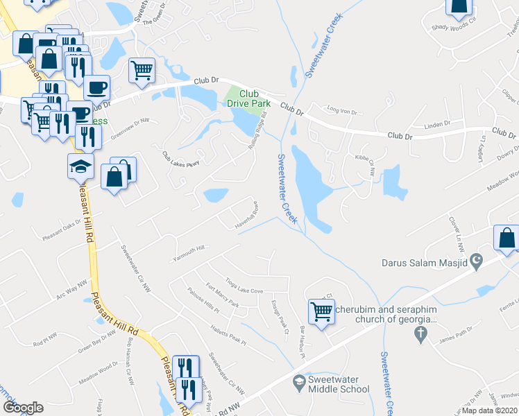 map of restaurants, bars, coffee shops, grocery stores, and more near 3245 Haverhill Rowe in Lawrenceville