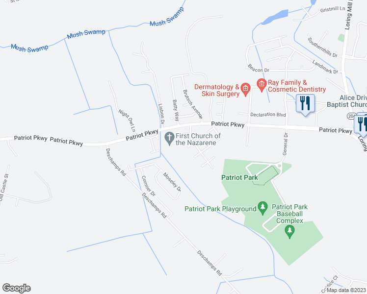 map of restaurants, bars, coffee shops, grocery stores, and more near 40 Senate Lane in Sumter