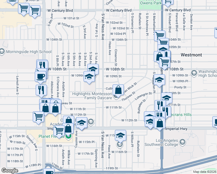 map of restaurants, bars, coffee shops, grocery stores, and more near 2155 Cullivan Street in Los Angeles