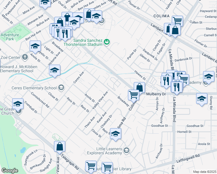 map of restaurants, bars, coffee shops, grocery stores, and more near 14644 Bella Courte in Whittier