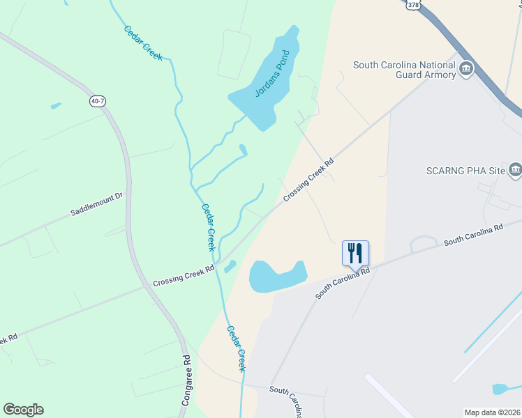 map of restaurants, bars, coffee shops, grocery stores, and more near 1501 Crossing Creek Road in Eastover