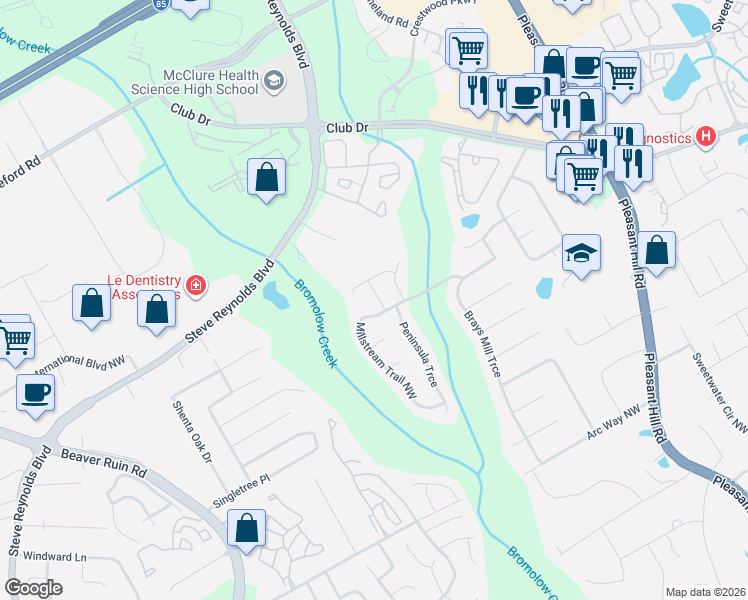 map of restaurants, bars, coffee shops, grocery stores, and more near 1424 Brookcrest Street in Lawrenceville