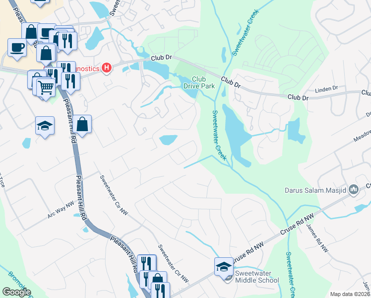 map of restaurants, bars, coffee shops, grocery stores, and more near 3350 Haverhill Rowe in Lawrenceville