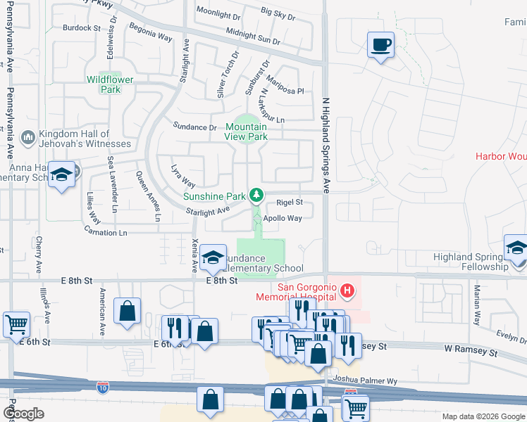 map of restaurants, bars, coffee shops, grocery stores, and more near 949 Spica Drive in Beaumont