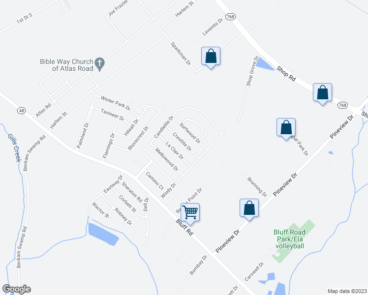 map of restaurants, bars, coffee shops, grocery stores, and more near 4340 Crestlite Drive in Columbia