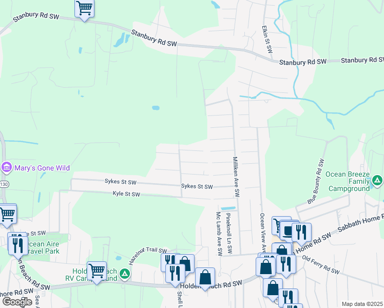 map of restaurants, bars, coffee shops, grocery stores, and more near 1329 Quail Dr SW in Brunswick