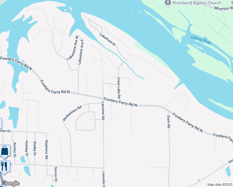 map of restaurants, bars, coffee shops, grocery stores, and more near 1144 Crest Lake Road in Southside