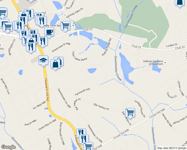 map of restaurants, bars, coffee shops, grocery stores, and more near 3405 Haverhill Rowe in Lawrenceville
