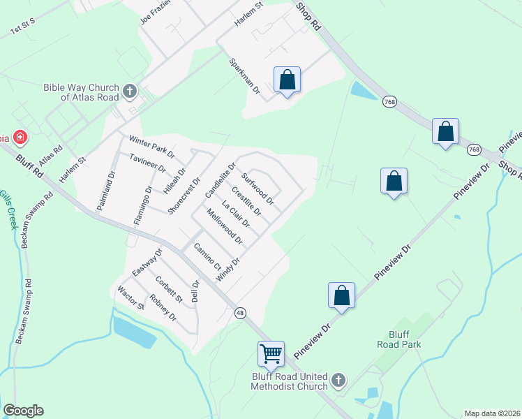 map of restaurants, bars, coffee shops, grocery stores, and more near 4360 Surfwood Drive in Columbia