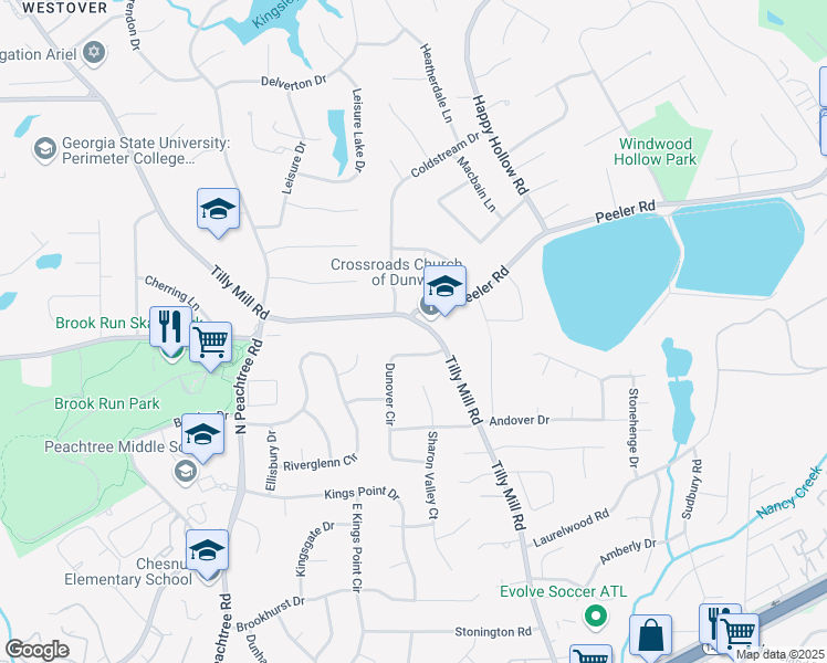 map of restaurants, bars, coffee shops, grocery stores, and more near 4810 Tilly Mill Road in Doraville