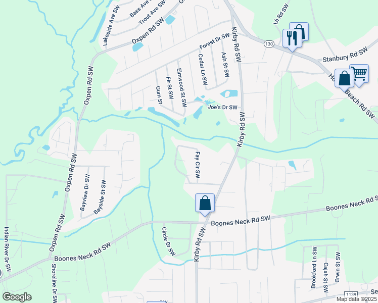 map of restaurants, bars, coffee shops, grocery stores, and more near 2169 Fay Circle Southwest in Brunswick County