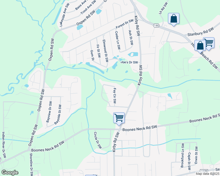 map of restaurants, bars, coffee shops, grocery stores, and more near 2169 Fay Circle Southwest in Brunswick County
