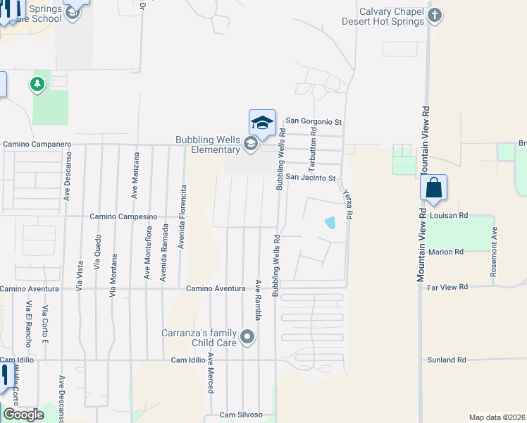 map of restaurants, bars, coffee shops, grocery stores, and more near 15483 Avenue Rambla in Desert Hot Springs