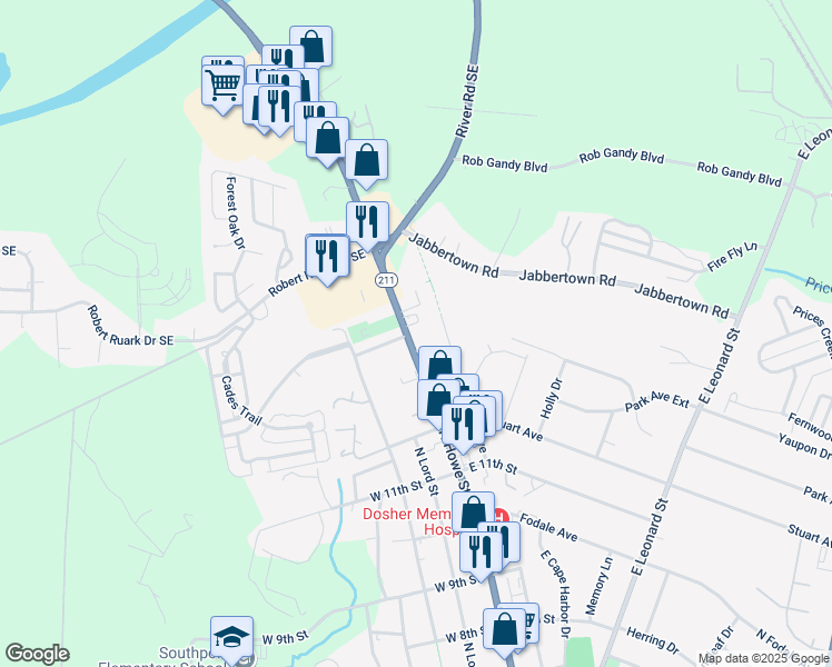 map of restaurants, bars, coffee shops, grocery stores, and more near West 14th Street in Southport