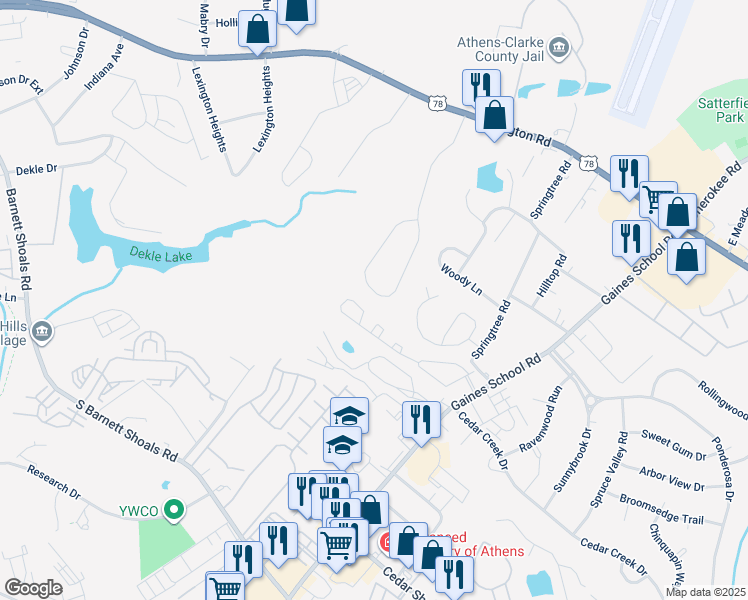 map of restaurants, bars, coffee shops, grocery stores, and more near 333 Seagraves Drive in Athens