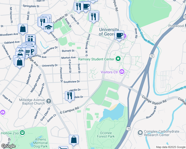 map of restaurants, bars, coffee shops, grocery stores, and more near in Athens