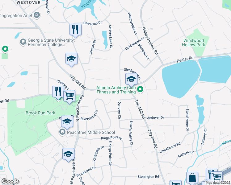 map of restaurants, bars, coffee shops, grocery stores, and more near 4842 Tilly Mill Road in Doraville