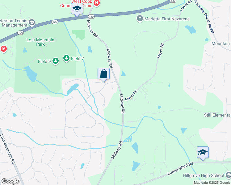 map of restaurants, bars, coffee shops, grocery stores, and more near 607 Crimsonwood Court in Powder Springs