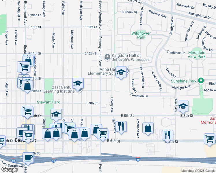 map of restaurants, bars, coffee shops, grocery stores, and more near 1006 Radka Avenue in Beaumont