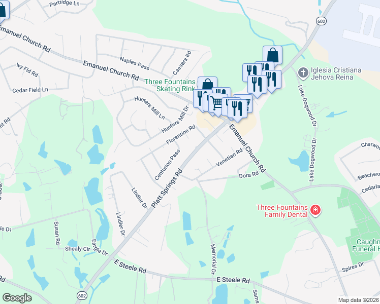 map of restaurants, bars, coffee shops, grocery stores, and more near 4057 Platt Springs Road in West Columbia