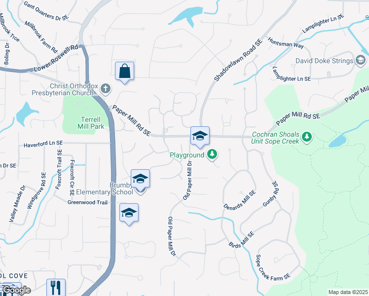 map of restaurants, bars, coffee shops, grocery stores, and more near 705 Cheswich Overlook Southeast in Marietta