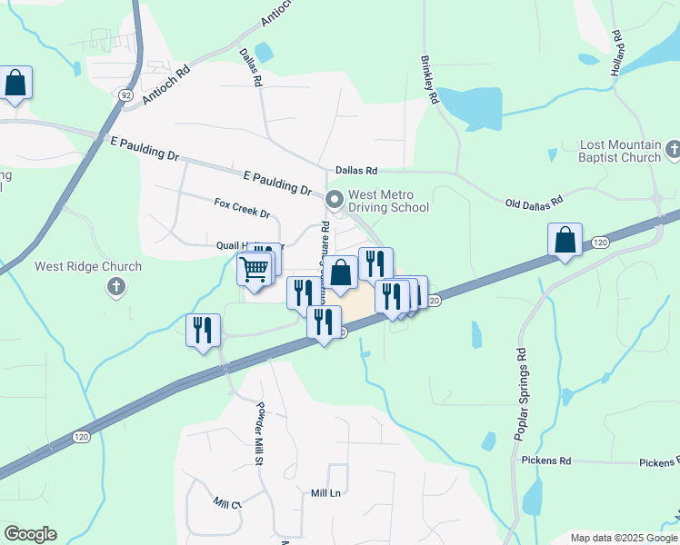map of restaurants, bars, coffee shops, grocery stores, and more near 200 Citizens Square Road in Dallas