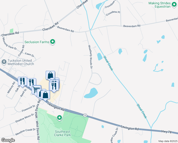 map of restaurants, bars, coffee shops, grocery stores, and more near 235 Weatherly Woods Drive in Winterville