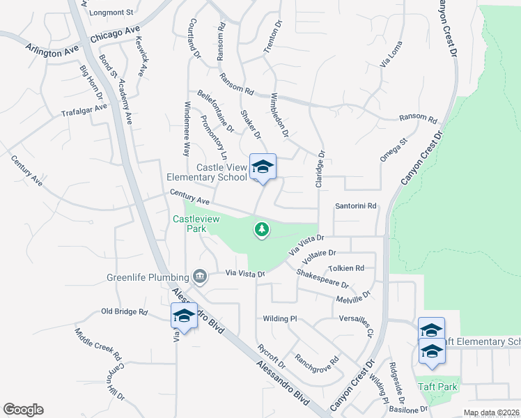map of restaurants, bars, coffee shops, grocery stores, and more near 6290 Shaker Drive in Riverside