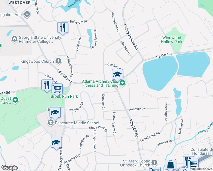map of restaurants, bars, coffee shops, grocery stores, and more near 4810 Tilly Mill Road in Doraville