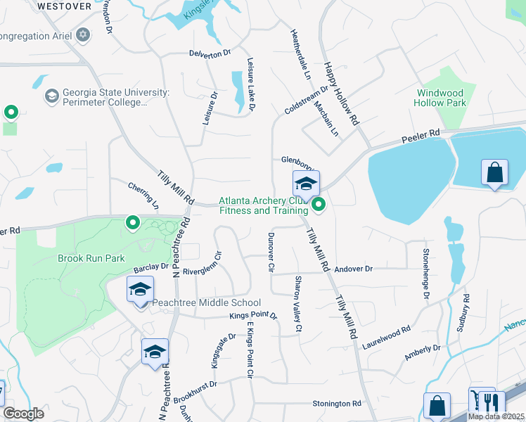 map of restaurants, bars, coffee shops, grocery stores, and more near 4842 Tilly Mill Road in Doraville