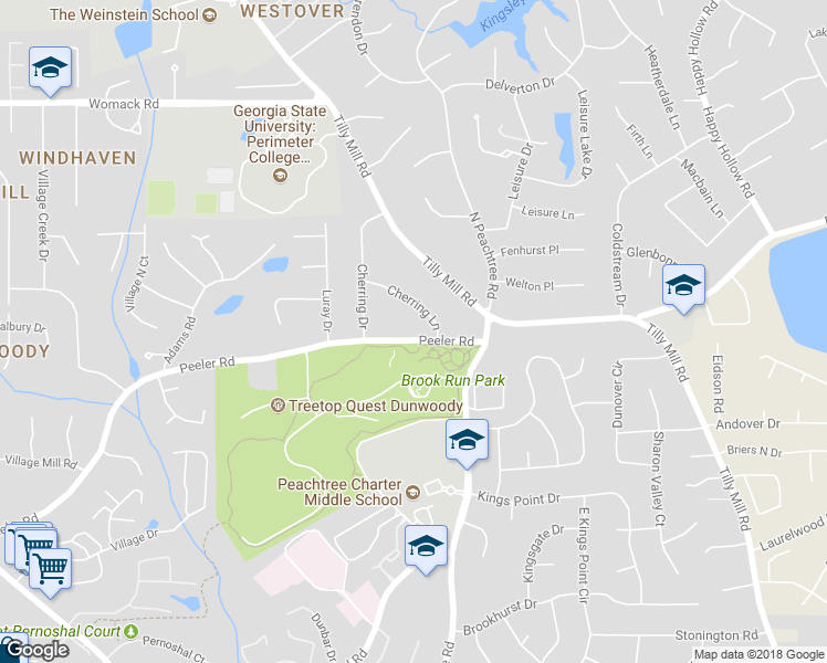 map of restaurants, bars, coffee shops, grocery stores, and more near 2384 Peeler Road in Dunwoody