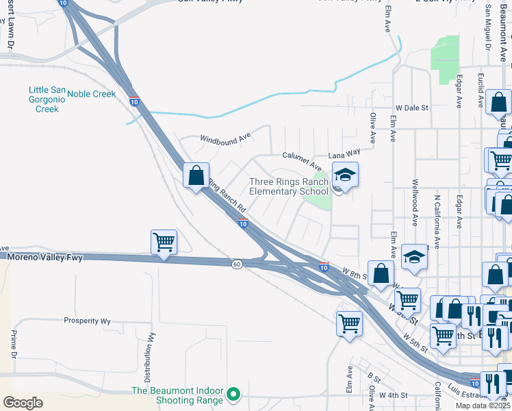 map of restaurants, bars, coffee shops, grocery stores, and more near 1022 Jonabell Way in Beaumont