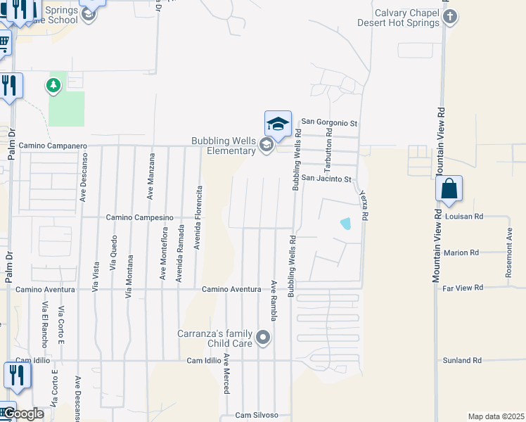 map of restaurants, bars, coffee shops, grocery stores, and more near Avenue Atezada in Desert Hot Springs