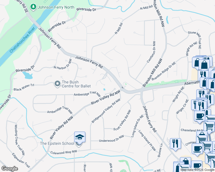 map of restaurants, bars, coffee shops, grocery stores, and more near 540 Redding View Court Northwest in Atlanta