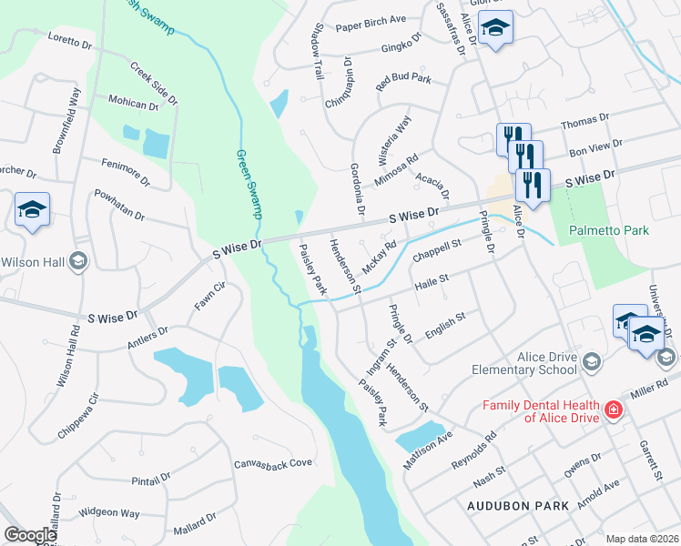map of restaurants, bars, coffee shops, grocery stores, and more near 115 Paisley Park in Sumter