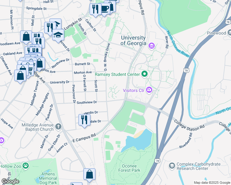 map of restaurants, bars, coffee shops, grocery stores, and more near in Athens