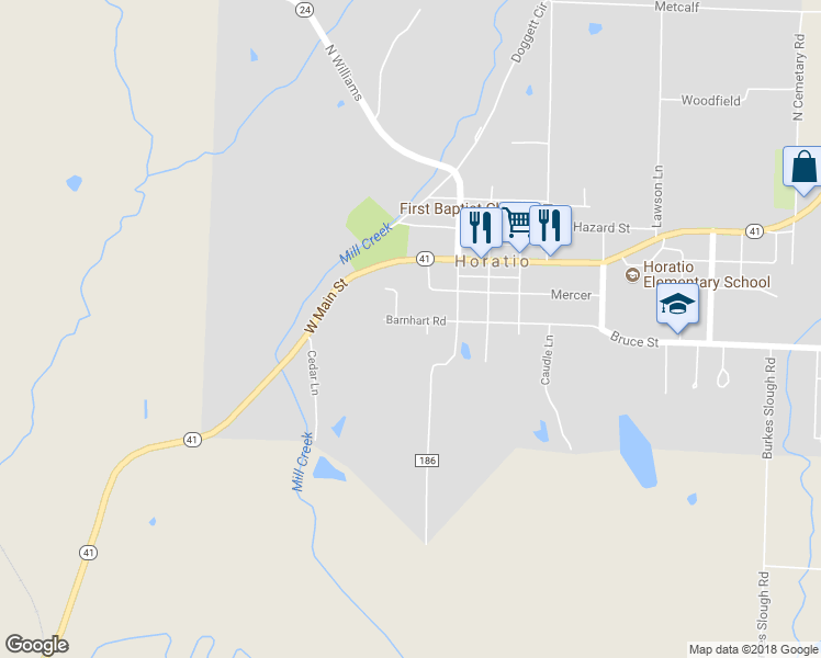 map of restaurants, bars, coffee shops, grocery stores, and more near 208 Barnhart Road in Horatio