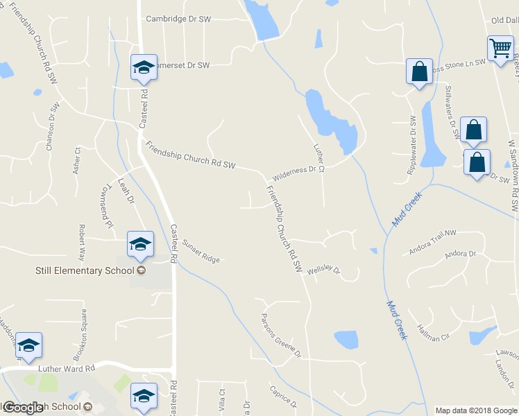 map of restaurants, bars, coffee shops, grocery stores, and more near 3607 Friendship Ridge Lane in Powder Springs