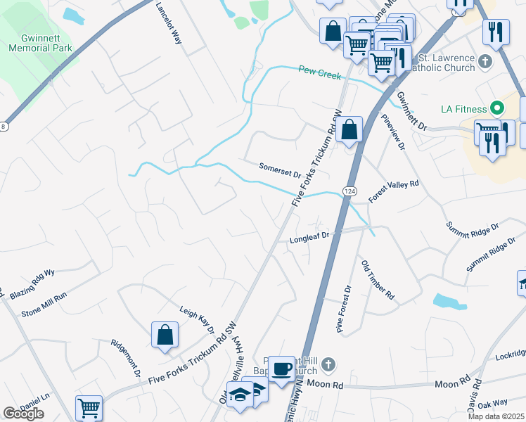 map of restaurants, bars, coffee shops, grocery stores, and more near 265 Sanctuary Drive in Lawrenceville