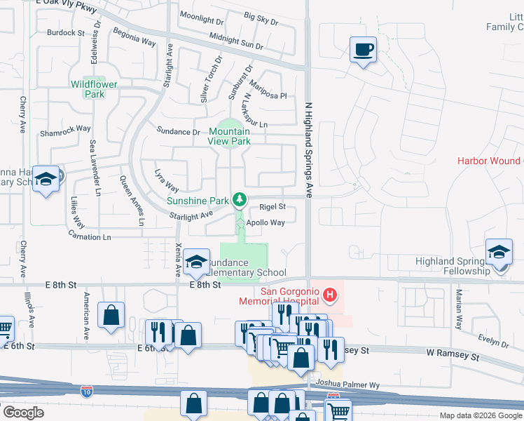 map of restaurants, bars, coffee shops, grocery stores, and more near 1637 Rigel Street in Beaumont